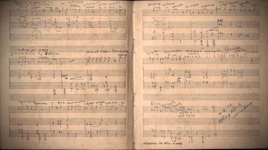 Ноты, написанные в немецком лагере Нюрнберг-Лангвассер. Кадр из фильма «Музыка из концлагеря»