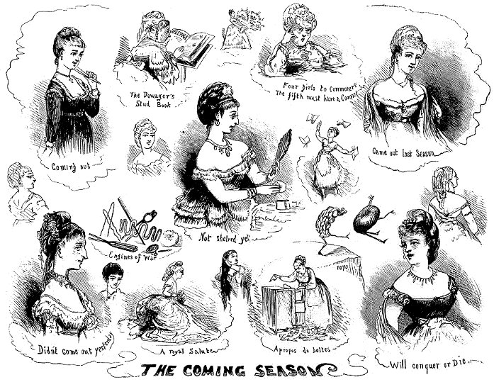 Карикатура 1870 года, высмеивающая лондонский светский сезон. Источник: Википедия